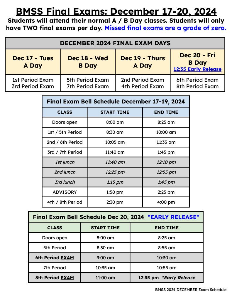  Dec Final Exam Schedule